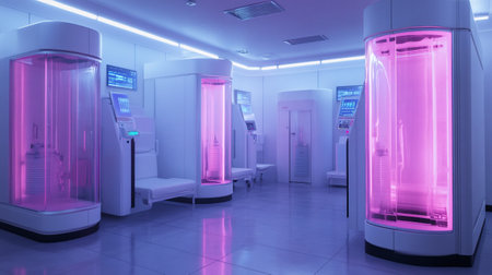 3d render of a modern medical room with ultraviolet light and equipmentの写真素材