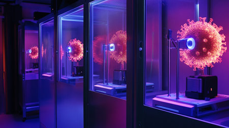 3d render of coronavirus cells in the blood test laboratoryの写真素材