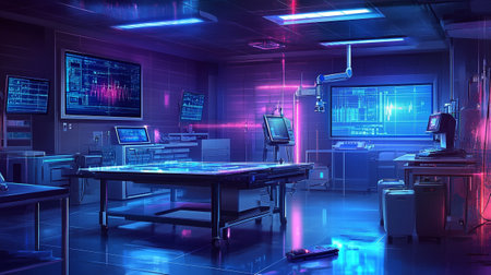 3d rendering of an operating room in a hospital with a lot of medical equipmentの素材