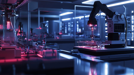 Robotic arm in factory, 3d rendering. Computer digital drawing.の写真素材