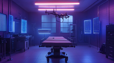 3D CG rendering of Modern medical surgery room with empty table.の写真素材