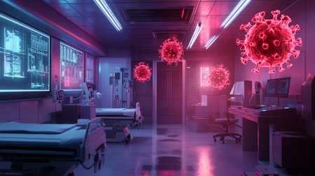 Coronavirus 2019-nCoV. Hospital interior. 3d renderingの写真素材
