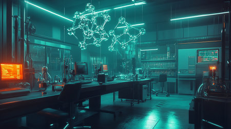 3d rendering of science and technology concept. Futuristic interior of laboratoryの素材