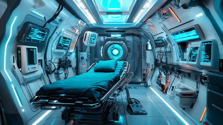 Interior of a modern ambulance in blue tones. 3D renderingの写真素材