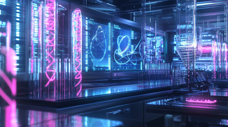 3d rendering of abstract technology background with glowing neon lights. Sci-fi conceptの写真素材