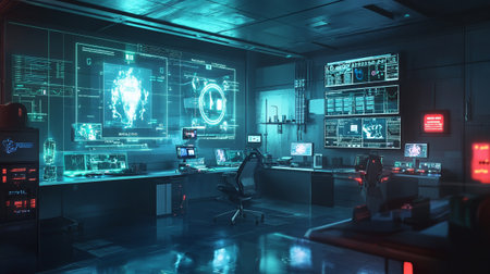 3d rendering of a cyber space room with technology and science conceptの写真素材