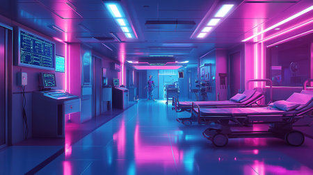 Interior of a modern hospital corridor with medical equipment. 3D renderingの写真素材