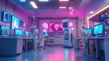 3D rendering of a medical team working in a modern medical officeの写真素材