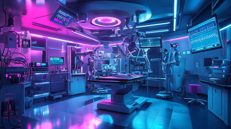 3D rendering of an operating room with a lot of equipment.の写真素材
