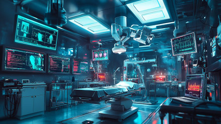 3d rendering x-ray machine in operation room with surgery equipmentの写真素材