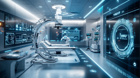3d rendering x-ray machine in modern operating room with futuristic interfaceの写真素材