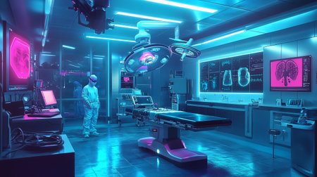 Interior of a modern operating room with surgery equipment. 3D renderingの写真素材