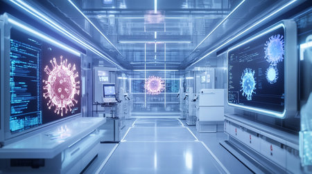 Futuristic medical laboratory interior, 3d rendering toned imageの写真素材