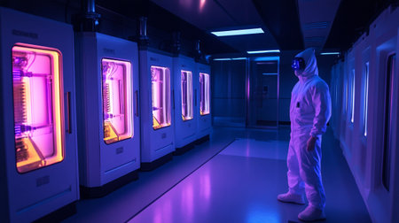 Scientist in protective suit working in laboratory. 3D rendering.の写真素材