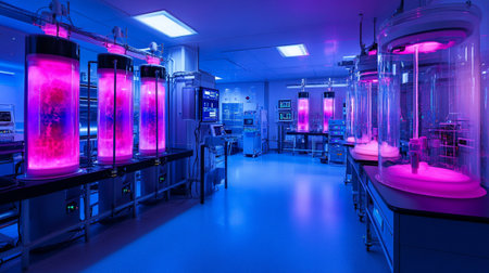Laboratory with test tubes in modern laboratory interior. Science and technology conceptの写真素材