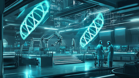 3D rendering of a robot working in the laboratory. Concept of artificial intelligenceの写真素材