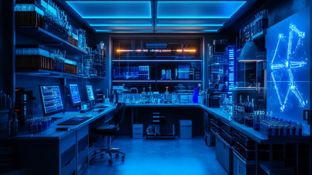 3D rendering of chemical laboratory interior with equipment and science experiments.の写真素材