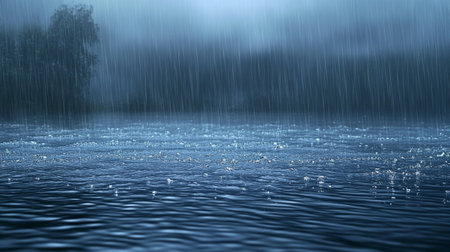 Rainy day on a lake in the woods. Landscape.の写真素材