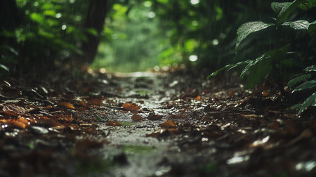 Rainy day on the lake. Panoramic view of the lake.の写真素材