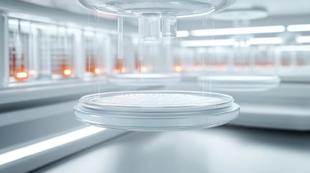 3d rendering of an empty laboratory in a test tube with lightの写真素材