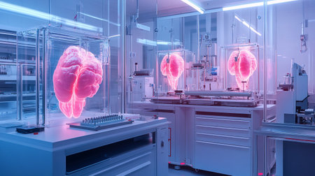 3d rendering of human heart in a medical laboratoryの写真素材