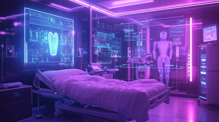 3D rendering of a medical room with an artificial intelligence robot.の写真素材
