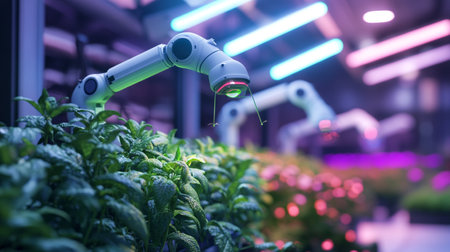 Modern scientific laboratory interior with plants and equipment. 3D Renderingの写真素材