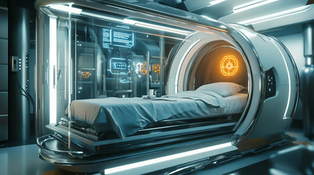 3d rendering of x-ray machine with patient in hospital roomの写真素材