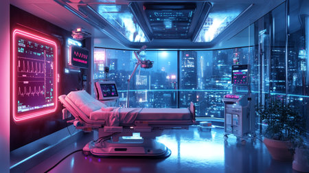 3D rendering of a medical room in a hospital with a bedの写真素材