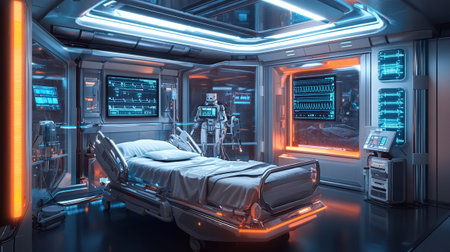 3D rendering of a medical room with a patient in a hospitalの写真素材