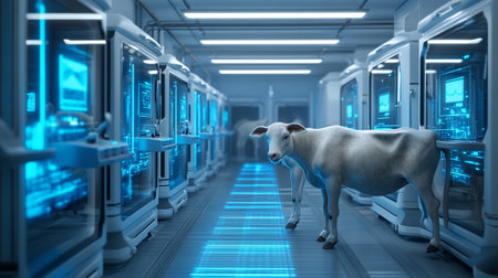 3d rendering of a white cow in a modern data center.の写真素材