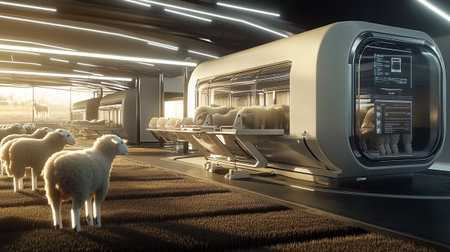 Sheep in the interior of a modern building. 3D renderingの写真素材