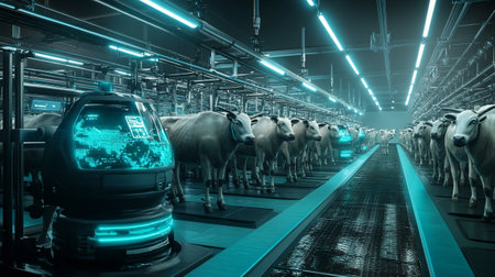 Cows in a row. 3d renderingの写真素材
