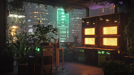 3d rendering of an old TV set in the city at nightの写真素材