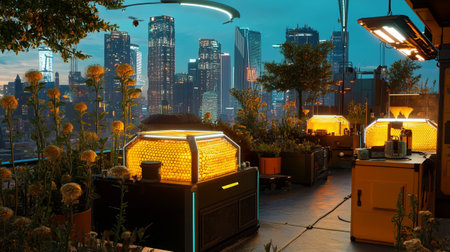 Night view of the city from a rooftop terrace. Night view of the city.の写真素材