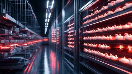 server room data center with rows of server racks. 3d renderingの写真素材