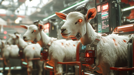 Sheep in a factory setting. Selective focus. Shallow depth of fieldの写真素材