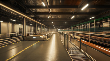 Interior of a subway station with escalators and escalators.の写真素材