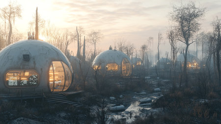Abandoned camp in the forest in winter. 3d renderの写真素材