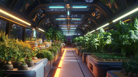 3d rendering of the interior of a flower shop with neon lightsの写真素材