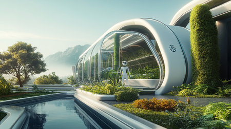 Futuristic building 3D render. Futuristic building design.の写真素材