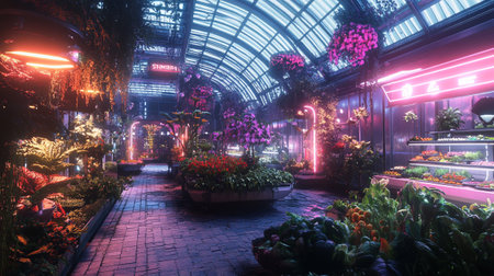 Luxury flower garden at night in Bangkok,Thailand.の写真素材
