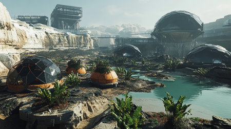 3D render of an alien planet in the steampunk world.の写真素材