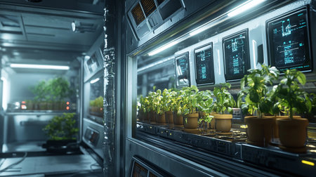 3d render of a modern server room with plants in a potの写真素材