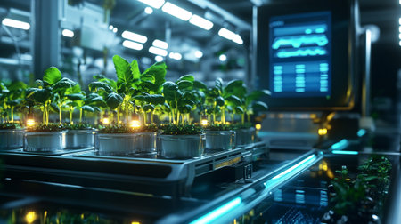Plant seedlings growing in a laboratory. 3d rendering.の写真素材