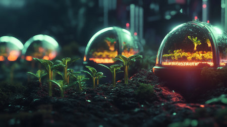 Green seedling in glass dome. Ecology concept. 3D Renderingの写真素材