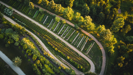Aerial view of a road in a green forest. Top viewの写真素材