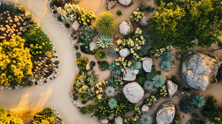 Aerial view of small cactus garden in the public park.の写真素材