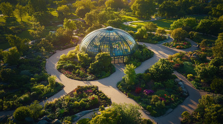 Aerial view of the beautiful botanical garden in Vienna, Austriaの素材