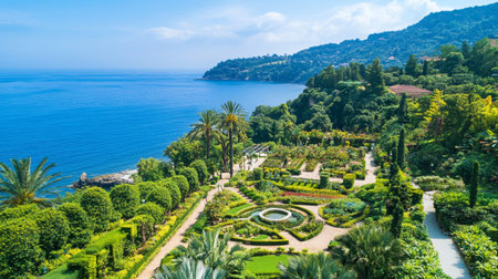 Aerial view of Villa Rufolo in Liguria Italyの写真素材